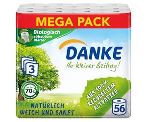 Danke Lot de 56 rouleaux de papier toilette, 7 x 8 rouleaux, 3 couches