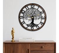 Dankeit Horloge murale arbre de vie, 61 cm en métal noir, arbre généalogique, horloge murale surdimensionnée en bois pour salon, chambre à coucher, décoration d'intérieur, moderne et silencieuse