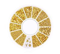 Danlai 200 Count/Pack 3D Gold Métal Nail Stickers Stickers Glitter Nail Art Charm Kit Mixte Accessoires pour Femme Girl DIY Nail Design Bijoux Bijoux Décoration Craft Série Rivet