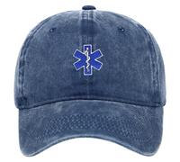 Danlai Casquette De Baseball Vintage en Denim Délavé, Modèle « étoile De Vie » des Services d'urgence, Ambulancier, Secouriste, Ajustable, pour Hommes Femmes.