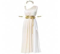 Danlai Robe Médiévale D'athéna, Déesse Grecque, avec Ceinture, Brassard Coiffe, Idéale pour Le Carnaval Halloween.
