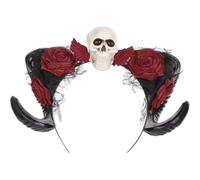 Danlai Serre-tête Gothique en Cornes De Mouton Diaboliques Orné d'une Tête De Mort d'une Rose, Accessoire De Coiffure pour Femme (Halloween Cosplay).