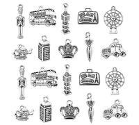 DanLingJewelry 100 pièces 10 styles Londres thème charmes Antique argent Big Ben Moulin à vent Bus Charmes de voiture Tibétain Voyage Charms pour la fabrication de bijoux