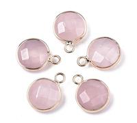DanLingJewelry Lot de 10 breloques rondes et plates en quartz rose naturel à facettes pour la fabrication de bijoux