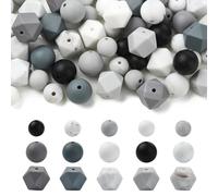 DanLingJewelry Lot de 100 perles focales rondes hexagonales en silicone pour la fabrication de bijoux et porte-clés Noir/blanc/gris