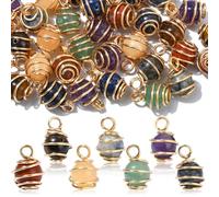 DanLingJewelry Lot de 35 pendentifs en forme de cage en pierres précieuses naturelles de style mixte - Couleur dorée - Fil de cuivre enveloppé de fil de cuivre - Breloques en pierre de cristal pour la