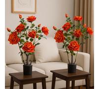 DanLink Lot de 2 rosiers artificiels en pot - 70 cm - Roses artificielles en pot - Décoration de mariage, décoration de table, balcon, terrasse, jardin, hôtel, restaurant (orange)