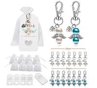 DanLink Lot de 48 Porte clés Ange Gardien, 48 Sachets en Organza, Rose Pendentif Ange en Perles Cadeau de Remerciement pour Mariage Baptême Noël Anniversaire Confirmation