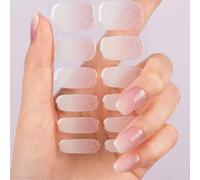 DANNI & TONI Lot de 28 films pour ongles, en gel semi-durci, dégradé de couleur rose et blanc, scintillement doré, pour nail art, autocollants