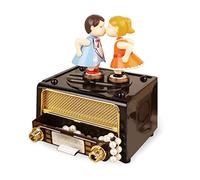 DANNMPX Boîte à Musique Boîte à Musique rétro, Forme Radio avec de Belles poupées Kissing Music Box Cadeau for Valentine Wedding Noël Anniversaire Music Box