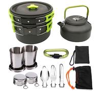 DANNMPX Casseroles Camping Casseroles D'extérieur Camping Ustensiles De Cuisine Pique-Nique Ensemble Vaisselle avec Cuillère Pliable Fourchette Bouilloire Tasse Extérieure(Grün)