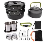 DANNMPX Casseroles Camping Casseroles D'extérieur Camping Ustensiles De Cuisine Pique-Nique Ensemble Vaisselle avec Cuillère Pliable Fourchette Bouilloire Tasse Extérieure(Black)