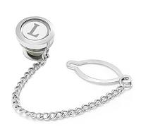Dannyshi Épingles à cravate rondes pour homme avec chaîne argentée pour mariage, affaires, initiales A-Z, Cuivre, Sans pierre précieuse