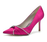 DANOBAB Chaussures de Fête de Mariage pour Femme - Escarpins Mary Jane à Talon Haut et Talon Kitten Bas, Bout Fermé et Pointu, Slip-on,Rose Red,41