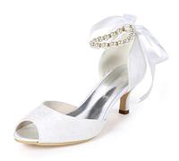 DANOBAB Chaussures de Mariage pour la mariée Ivoire, Chaussures à Talons Bas pour Femmes, Escarpins à Talons Hauts/Chaussures de soirée.,Blanc,35