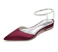 DANOBAB Chaussures de Mariée pour Femme : Escarpins à Bouts Pointus Fermés, Talons Compensés Épais avec Strass, Talon Bas, Bride de Cheville Réglable,Burgundy,36