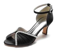 DANOBAB Chaussures de Mariée pour Femme - Escarpins à Talon Bas avec Bout Ouvert et Strass - Chaussures Élégantes pour Cérémonie, Travail,Noir,39