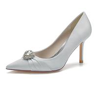 DANOBAB Chaussures de Mariée pour Femme, Sandales de Mariage à Talon Stiletto, Escarpins à Bout Pointu, Chaussures de Soirée pour Cérémonie,Argent,40