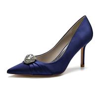 DANOBAB Chaussures de Mariée pour Femme, Sandales de Mariage à Talon Stiletto, Escarpins à Bout Pointu, Chaussures de Soirée pour Cérémonie,Dark Blue,38