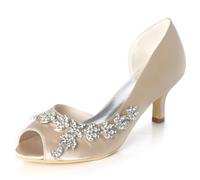 DANOBAB Femmes Chaussures De Mariage Bout Rond Glisser sur Sandales Talons Hauts Sexy Strass Pompes Fête De Mariée Travail Robe Chaussures,Champagne,41