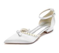 DANOBAB Femmes Mariage D'été Sandales À Talons Bas Talons Pompes Boucle Perle Chaussures Habillées pour Fête Bureau Rendez-Vous,Blanc,40