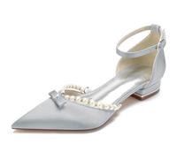 DANOBAB Femmes Mariage D'été Sandales À Talons Bas Talons Pompes Boucle Perle Chaussures Habillées pour Fête Bureau Rendez-Vous,Argent,38