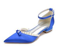 DANOBAB Femmes Mariage D'été Sandales À Talons Bas Talons Pompes Boucle Perle Chaussures Habillées pour Fête Bureau Rendez-Vous,Bleu,41