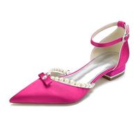 DANOBAB Femmes Mariage D'été Sandales À Talons Bas Talons Pompes Boucle Perle Chaussures Habillées pour Fête Bureau Rendez-Vous,Rose Red,37