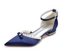 DANOBAB Femmes Mariage D'été Sandales À Talons Bas Talons Pompes Boucle Perle Chaussures Habillées pour Fête Bureau Rendez-Vous,Dark Blue,41