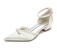 DANOBAB Femmes Mariage D'été Sandales À Talons Bas Talons Pompes Boucle Perle Chaussures Habillées pour Fête Bureau Rendez-Vous,Ivoire,37