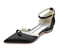 DANOBAB Femmes Mariage D'été Sandales À Talons Bas Talons Pompes Boucle Perle Chaussures Habillées pour Fête Bureau Rendez-Vous,Noir,40