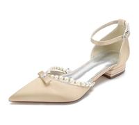 DANOBAB Femmes Mariage D'été Sandales À Talons Bas Talons Pompes Boucle Perle Chaussures Habillées pour Fête Bureau Rendez-Vous,Champagne,38