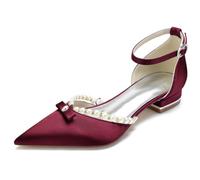 DANOBAB Femmes Mariage D'été Sandales À Talons Bas Talons Pompes Boucle Perle Chaussures Habillées pour Fête Bureau Rendez-Vous,Burgundy,39