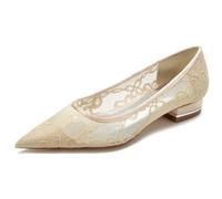 DANOBAB Femmes Sandales Chaussures Plates Chunky Confortable Slip on Dentelle Pompes Bout fermé Bout Pointu Robe Mariée Party Bal Chaussures De Mariage,Champagne,38