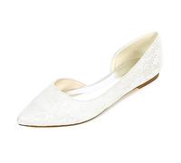 DANOBAB Femmes Satin Plat Chaussures De Mariage, Robe D'été Soirée Blanc, Bout Pointu Ivoire Mariée Glisser sur / 0,6 Cm Talon,Ivoire,40