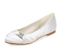 DANOBAB Femmes Satin Plat Chaussures De Mariage,Robe D'été Soirée Blanc,Bout Rond Ivory Mariée Chunky/0.6Cm Talon,Ivoire,40