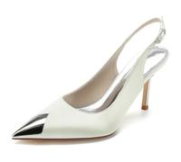 DANOBAB Sandales À Boucle pour Femmes, Talons Hauts Et Bouts Pointus, Escarpins À Talon Kitten Bouts Fermés, Chaussures De Soirée/Mariage,Ivoire,36