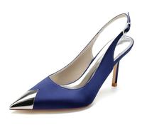 DANOBAB Sandales À Boucle pour Femmes, Talons Hauts Et Bouts Pointus, Escarpins À Talon Kitten Bouts Fermés, Chaussures De Soirée/Mariage,Dark Blue,36