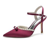 DANOBAB Talon Haut pour Femmes, Talons Sexy À Bout Fermé À Bout Fermé pour Les Femmes, Boucle De Pompes Habillées pour La Fête du Soir De Rencontres De Mariage - 3,34 Pouces,Wine Red,36