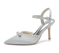 DANOBAB Talon Haut pour Femmes, Talons Sexy À Bout Fermé À Bout Fermé pour Les Femmes, Boucle De Pompes Habillées pour La Fête du Soir De Rencontres De Mariage - 3,34 Pouces,Argent,41