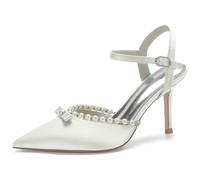 DANOBAB Talon Haut pour Femmes, Talons Sexy À Bout Fermé À Bout Fermé pour Les Femmes, Boucle De Pompes Habillées pour La Fête du Soir De Rencontres De Mariage - 3,34 Pouces,Ivoire,36