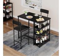 Danonlly Ensemble de table à manger avec 2 chaises, comptoirs, table de bar, tabourets de salle à manger en métal et MDF avec 3 étagères pour rangement pour salle à manger, cuisine, 91,6 x 50 x 91,6
