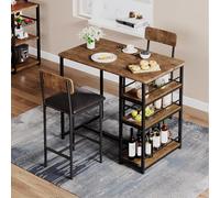 Danonlly Ensemble de table de bar avec 2 chaises, comptoirs, table de bar, tabourets en métal et MDF avec 3 étagères pour rangement de salle à manger, cuisine, 91,6 x 50 x 91,6 cm, vintage