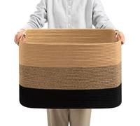 danpinera Panier de Rangement Rectangulaire pour Couvertures, Grand Panier de Plafond pour le Salon, 50L, Grand Rangement Tissé pour Ranger les Jouets et le Linge, Dégradé de Marron Noir