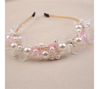 DANRENPANG Serre-tête tendance simple avec perles pour femmes et filles - Guirlande de fleurs - Couronne de mariage - Coiffe en perles (rose, 16 cm de long et 12 cm de largeur)