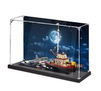 DANRUN Vitrine en acrylique compatible avec Lego 21350 modèle Jaws Orca Protection anti-poussière transparente personnalisée avec fond d'ambiance