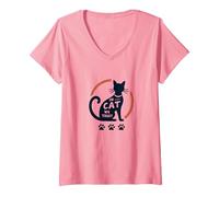 dans Cat We Trust : Un Amoureux félin fantaisiste T-Shirt avec Col en V, Femme, Rose, XL
