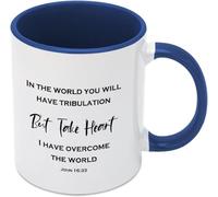 Dans ce monde, vous aurez des tribulations, mais prenez courage, j'ai vaincu le monde. Mug à café fantaisie en céramique imprimée recto verso, 325 ml (11 oz), cadeau idéal pour maman, papa, un ami, un