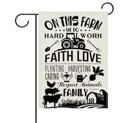 Dans Cette Ferme, Animaux De La Ferme Noirs Et Blancs, Tracteur, Grange, Foi, Amour Drapeaux Couleurs Vives Garden Flag Solide Drapeau Pour Cour Porche Pelouse 30X45Cm