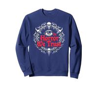 dans Horror We Trust Spooky Skull Eye Gothic Men Macabre Sweatshirt, Unisexe pour Adultes, Bleu Marine, XL